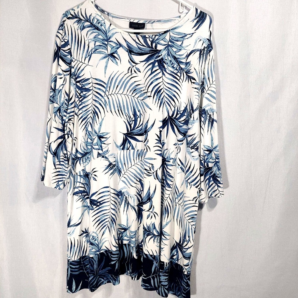 J Jill Wearever Collection Womens XL Tunic Blouse Mixed Tropical Stretch